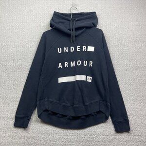 Under Armour Hoodie Mens S Black Funnel Neck Sweatshirt Graphic Logo Spell out